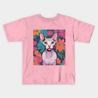 Summer Sphynx, cat with flowers Kids T-Shirt